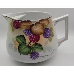Vintage Lemonade Pitcher Hand Painted with Purple and Pink Raspberry Design